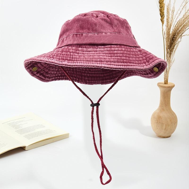 Washed new board with sunshade foldable basin hat outdoor fishing windproof rope big eaves hat denim bucket hat sun protection