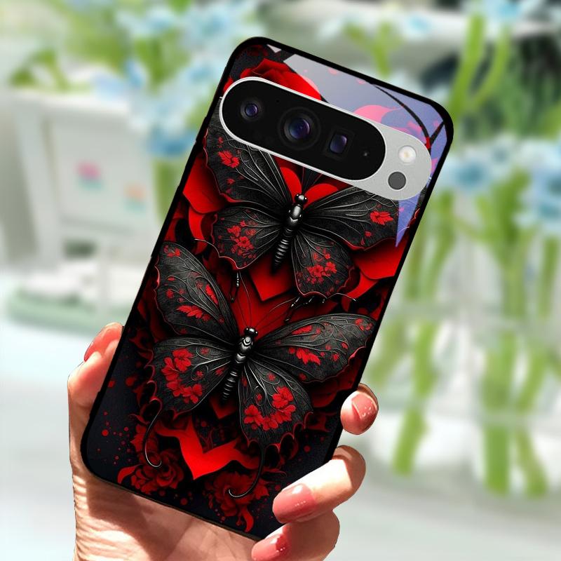 Модный Стеклянный Чехол Для Google Pixel 9 Pro XL Закаленное Стекло Черная Крышка Телефона Для Google Pixel 9a Pixel9 Funda Защитные Чехлы
