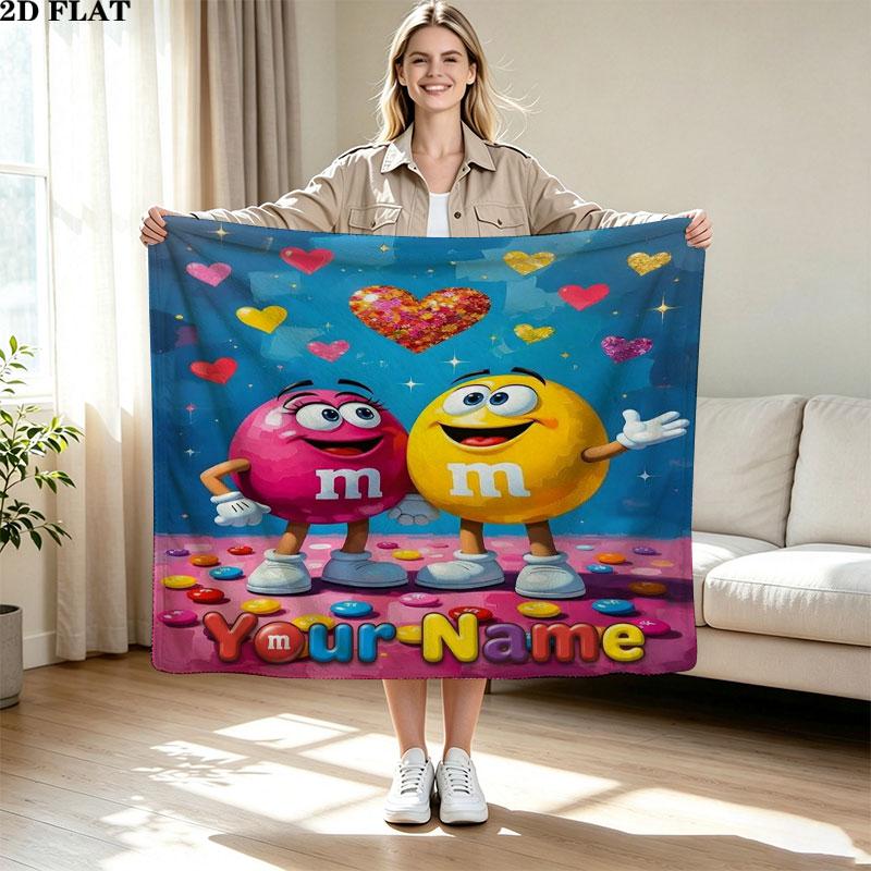1PC M&M's Custom Name Patterned Flannel Blanket Suitable For All Seasons for Home Decor Warmth and Comfort Gifts Holiday Present