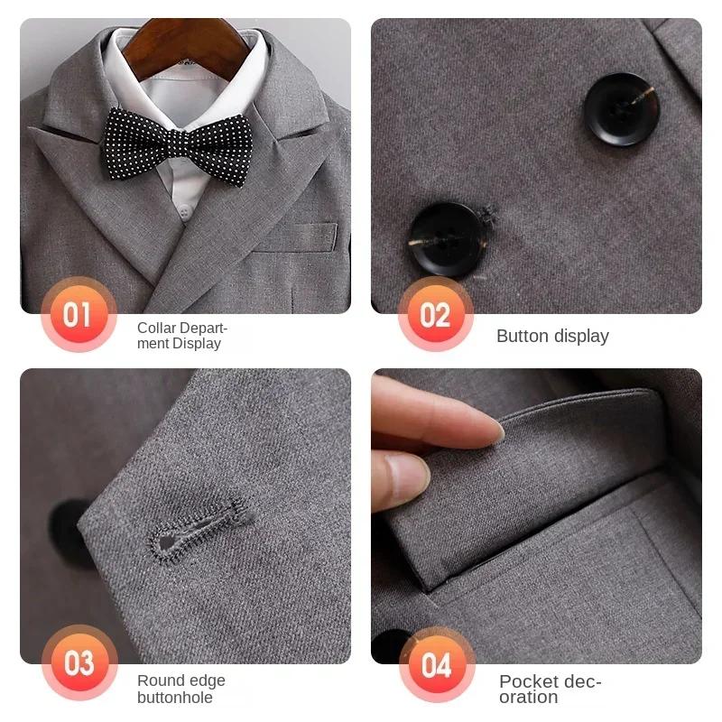 Деловой костюм для мальчиков, весна-лето 2024, британская клетчатая детская свадебная одежда, серый красивый детский школьный комплект, блейзер