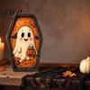 Halloween Table Decor Vintage Wooden Decoration, Rustic Black Cat Ghost Skeleton Pumpkin Spooky Fireplace Accents Desktop Block Sign for Farmhouse