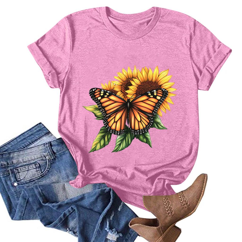 Женская модная повседневная футболка с круглым вырезом и принтом, пуловер с короткими рукавами, топ