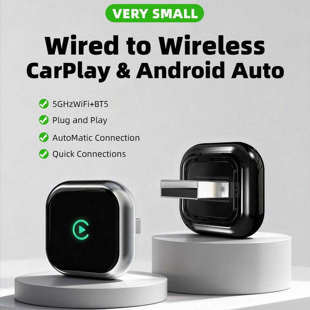 2 in 1 Wireless CarPlay Android Auto Adapter Wired to Wireless Smart Car Play Dongle with USB to USB USB to Type C Cables Original Car Radio Co