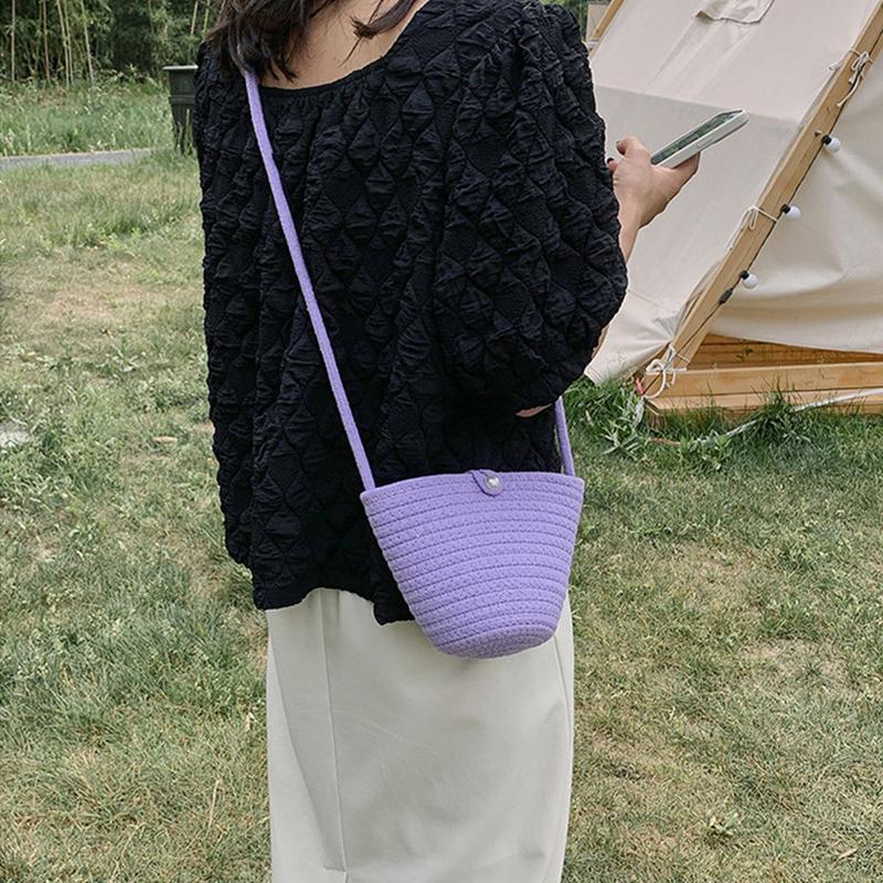 Повседневная хлопковая тканая женская сумка, маленькая плетеная летняя пляжная сумка Shell, женская дорожная сумка через плечо