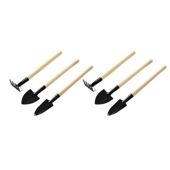 2 Sets Mini Gardening Tools Kids Metal Trowel with Wooden Handle Mini Rake And Shovel for Loosening Soil Transplanting Office Home Potted Plants