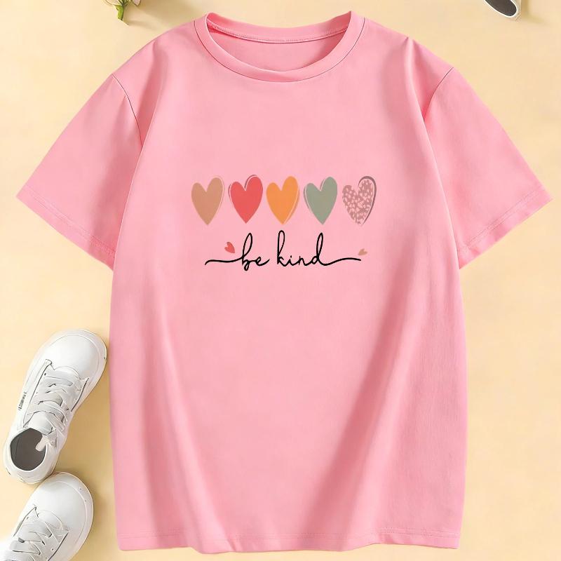 Be Kind Love Heart Colorful T Shirts Short Sleeve Kids Children's T-shirt Boys Girls 2026 Summer Spring New Casual Top Tee Shirt