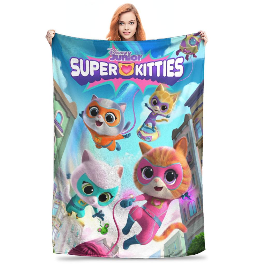 Super Kitties Cats Charged Ginger Wool Blanket Battle Adventures Vintage Throw Blankets for Home 150*125cm Rug Piece Lightweight