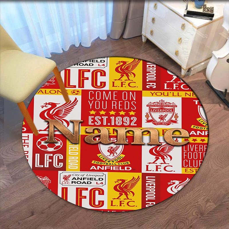 Custom Name Liverpool Football Club Printed Round Rug Carpet Chair Rug Area Rug Entryway Doormats,for Office Chair Living Room Bedroom Kitchen Room.