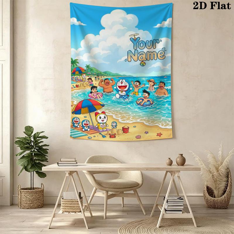 Name Custom Doremon Friends Wall Tapestry Aesthetic Wall Hanging Printed Fabric Blanket Decorative Tapestries for Bedroom Living Room Home Decor