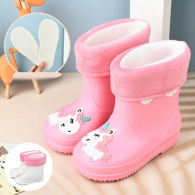 Детские резиновые сапоги, Девочковые на шнурке с флисом, Мальчиковые противоскользящие водонепроницаемые туфли, Мультяшные милые резиновые сапоги, Детская дождевая обувь