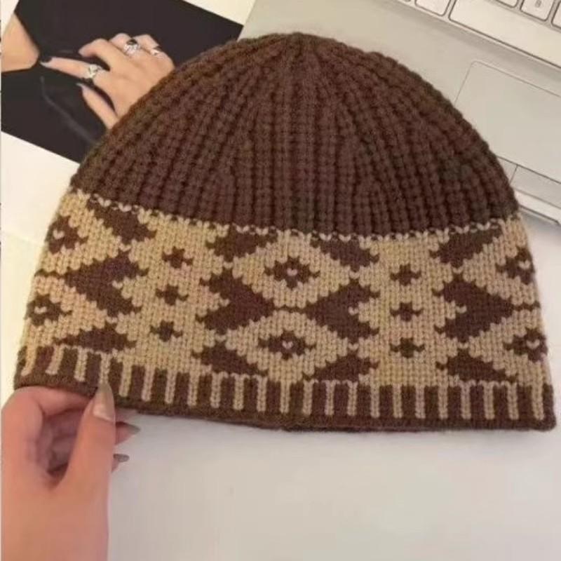 New retro hat wool hat versatile handmade autumn and winter bucket hat fashion warm jacquard knitted head hat