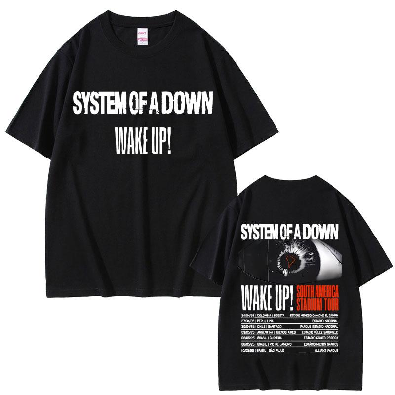 2025 Лето Рок-группа System of A Down Wake Up Южная Америка Стадионный Тур Альтернативный Метал Мерч Футболка Мужская Оверсайз Футболки