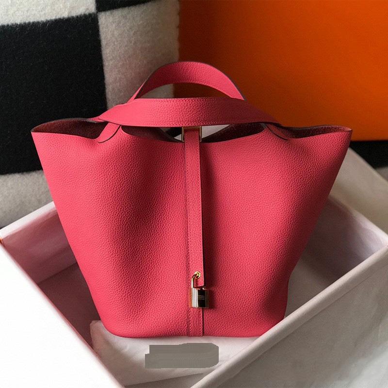 Новая женская сумка из натуральной кожи с корзиной для овощей и кожзаменителем Togo Leather Lychee Pattern Bucket Bag Bag