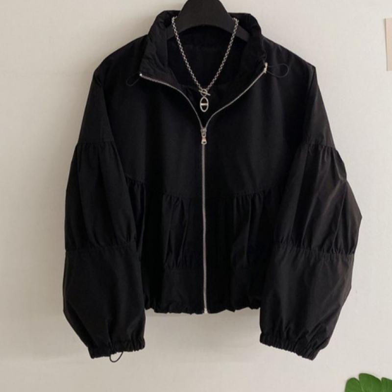 Honey J High Neck Shirring Zip Up Jumper 2color
