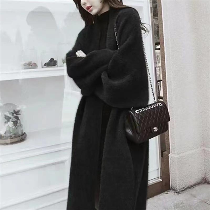 Женский осенний модный свитер из искусственного норкового бархата, пальто, женские вязаные куртки с v-образным вырезом, женский длинный кардиган, пальто