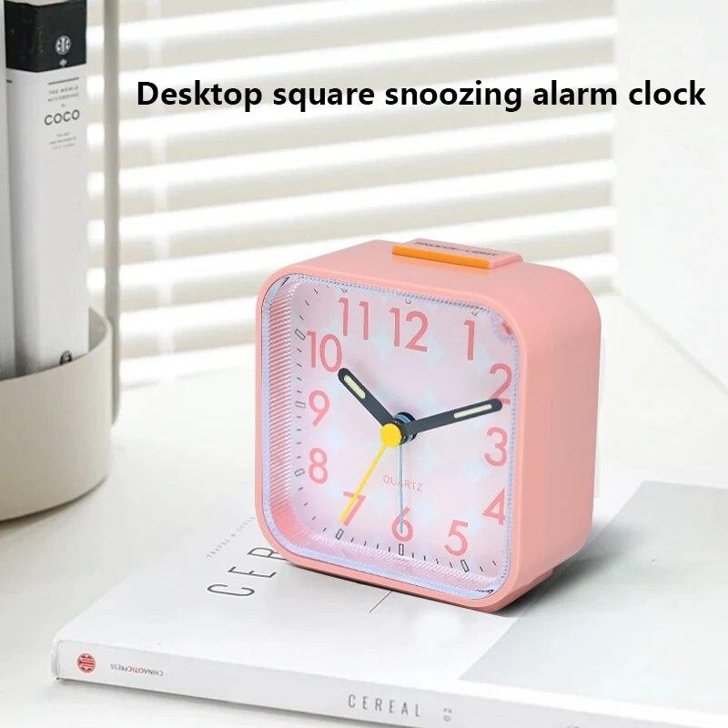 1pc Simple Night Light Small Alarm Clock Bedside Desktop with Snooze Function Household Creative Plastic Quartz Clock2