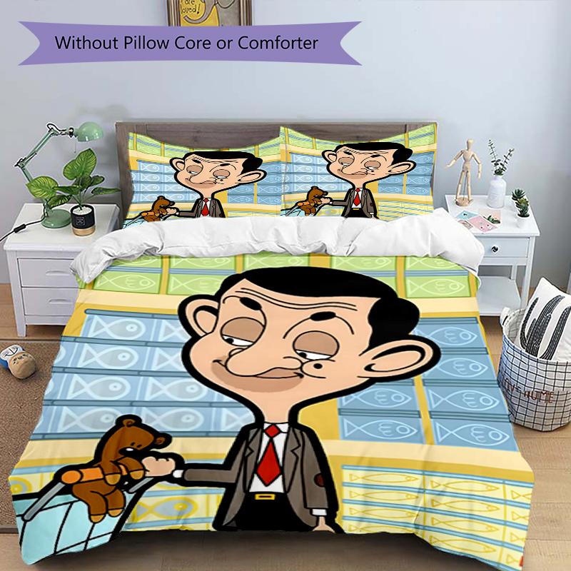 3pcs Mr Bean Bedding Set Duvet Cover Closure Includes 1 Duvet Cover & 2 Pillowcases, Soft and Comfortable for All Seasons.