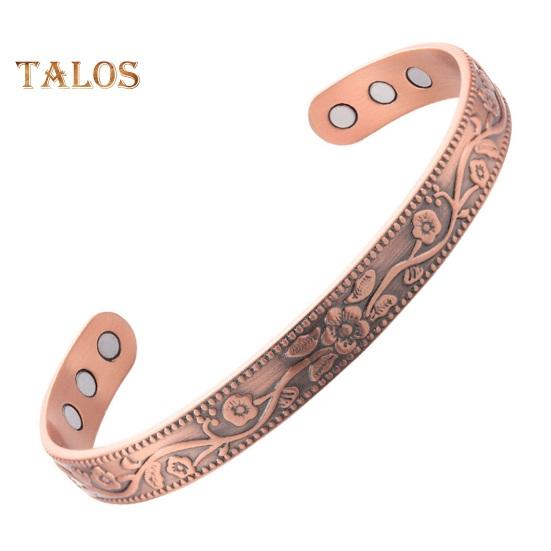 Women Magnet Bangle Plum Blossom Emboss Adjustable Open Bangle Promote Circulation Energy Copper Vintage Wrist Cuff Lady Therapy Jewelry Gift