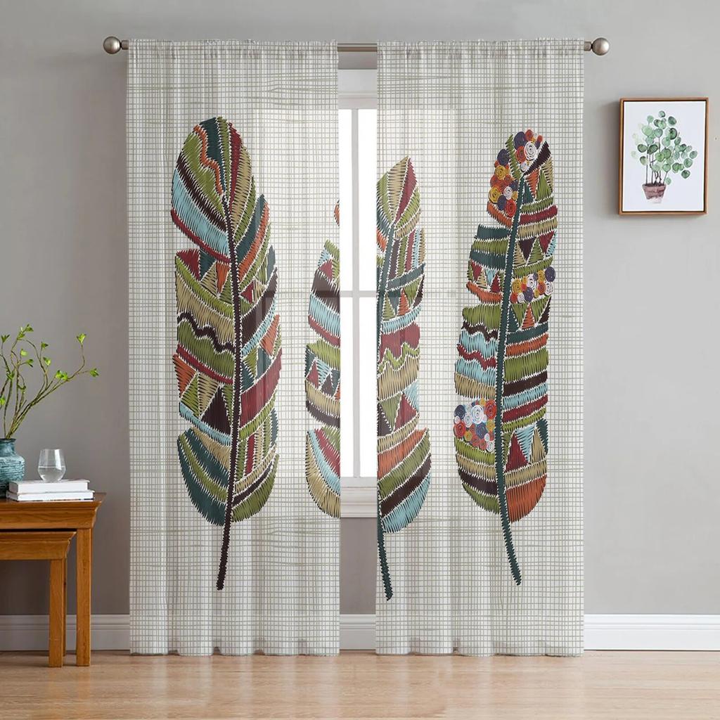 Зеленые Тюлевые прозрачные оконные шторы с павлиньими перьями для гостиной, кухни, детской спальни, вуаль, подвесная занавеска