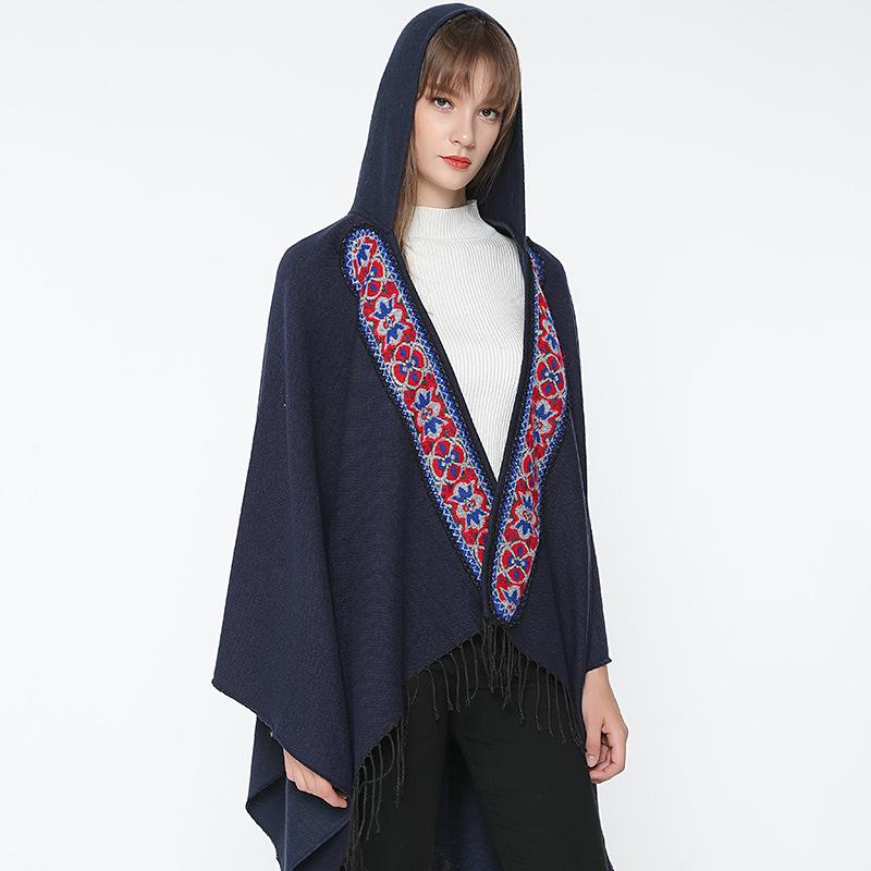 Autumn and Winter Style Imitation Cashmere Scarf, Women's Retro Fringed Embroidered Hat, Thickened Shawl, Cape