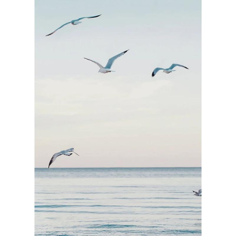 Природа Пляж Морские Волны Прибрежный Пампасная Трава Камыш Небо Автобусная Фотография Скандинавский Постер Печать на Холсте Настенный Домашний Декор