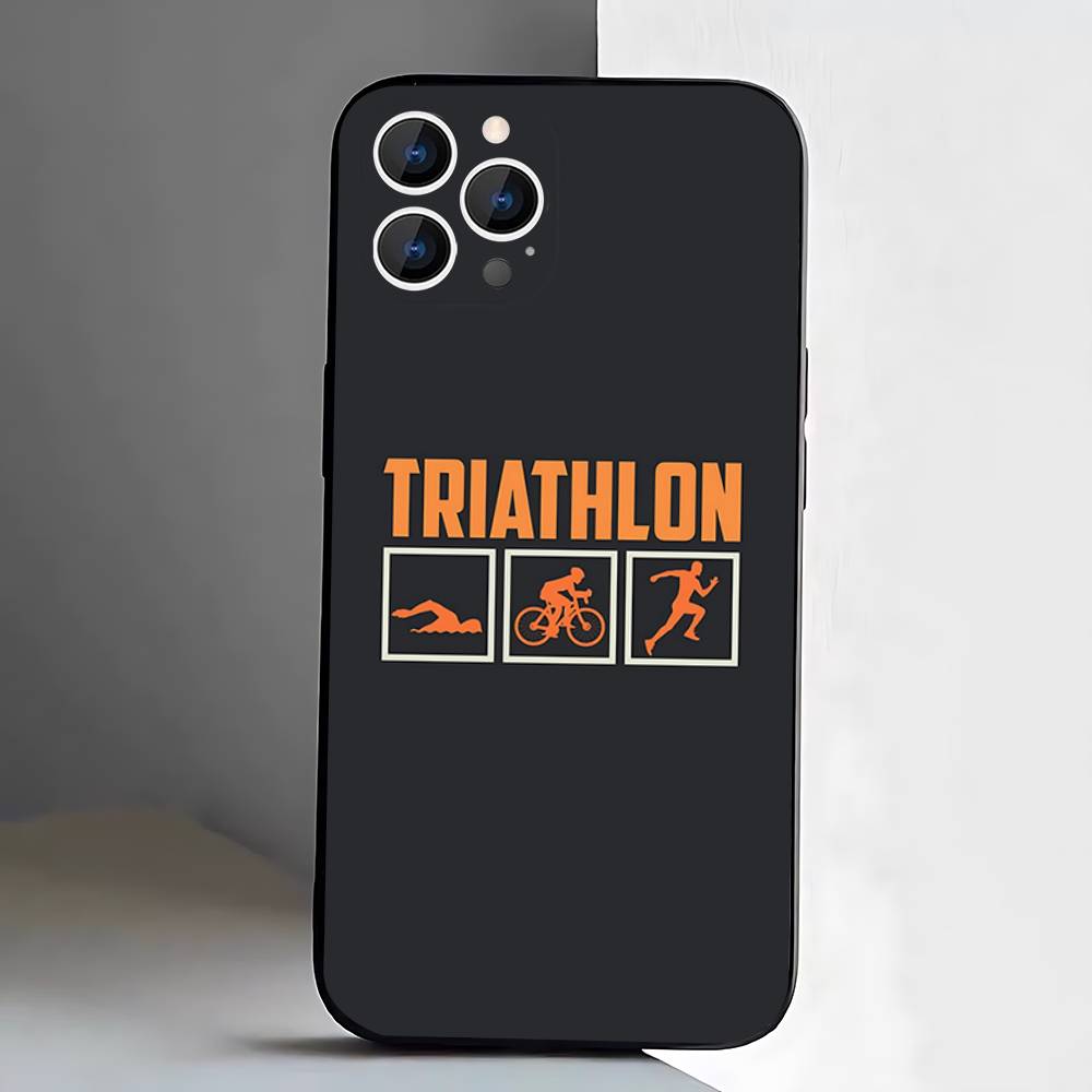 Чехол для iPhone 17,16,15,14,13,12,11 Air,Plus,Pro Max,XS,X,XR,SE,Mini,8,7 с принтом Триатлон Плавание велосипед бег, Мягкий силиконовый черный чехол