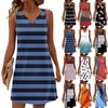 Женские летние платья с V-образным вырезом и принтом без рукавов Сарафан Повседневное платье