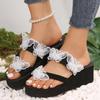 Fashion Tassels Decor Wedge Sandals for Women Summer 2025 Clip Toe Chunky Platform Slippers Woman Fashion Thick Sole Beach Flip Flops