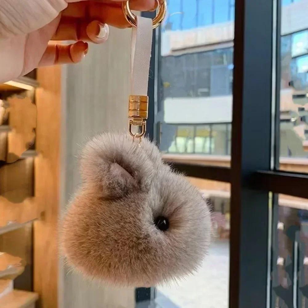 Женский и женский милый плюшевый кролик брелок кольца пушистый помпон кролик брелок брелок белый серый розовый брелок на сумке ключи от машины