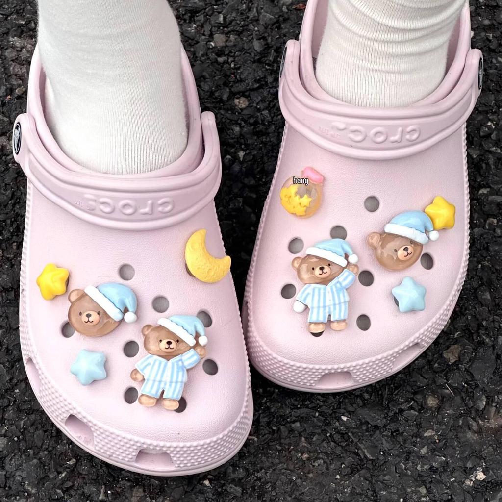 Новая Милая Мультяшная Медвежья Шапка для Сна Charms для Crocs - Съемные Аксессуары для Украшения Обуви