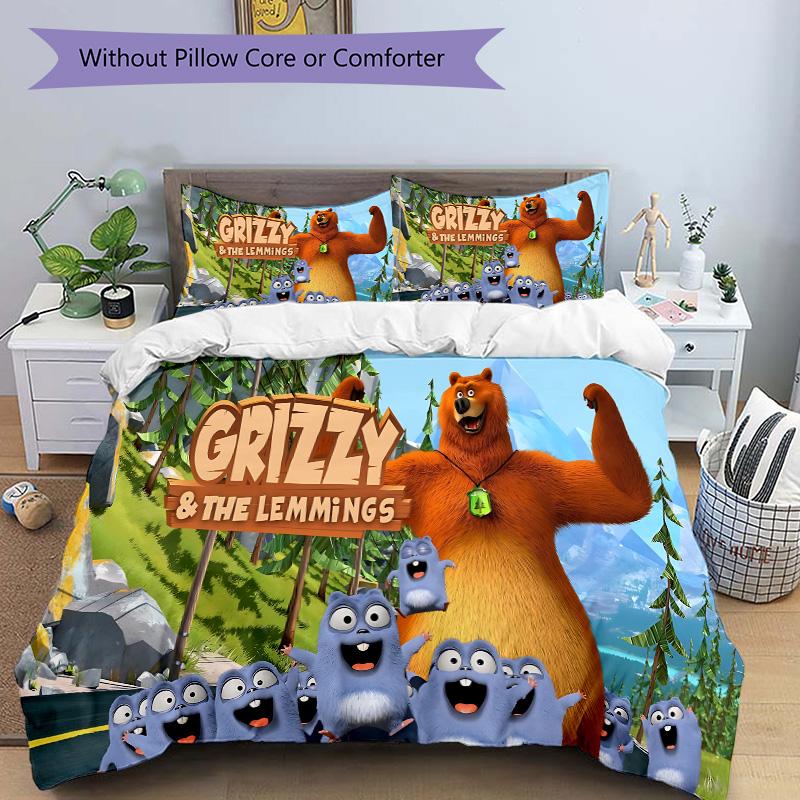 Grizzly'S Adventure Lemmings Print 3Pcs Bedding Setduvet Cover With 2 Bedropillowcase Home Birthday Gift