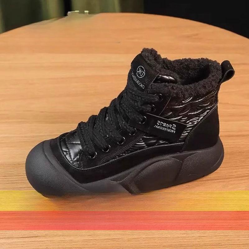 Женские ботинки с хлопковой подкладкой, зимние, с флисовой подкладкой, утолщенные, новые, высокие, на платформе, для спорта и отдыха, нескользящие, женские ботинки на щиколотку
