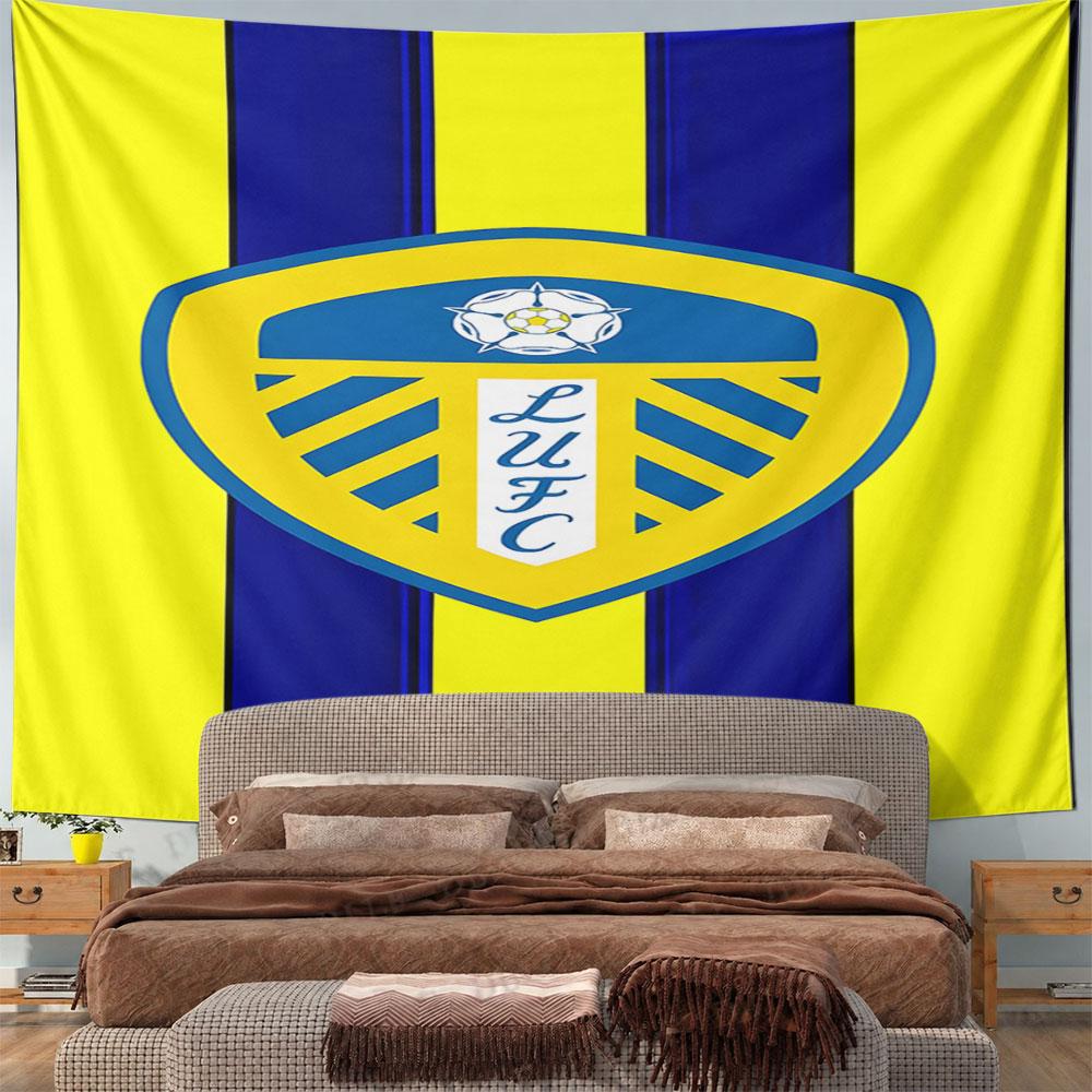 LUFC Crest on Yellow and Blue Stripes Pattern Wall Hanging Tapestry Decorative Tapestry Home Decor for Bedroom and Living Room