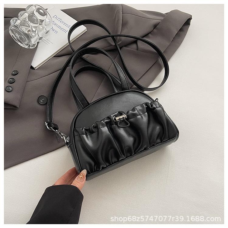 2025 New Western-style Pleated Solid Color Large Capacity Handbag Simple Shoulder Bag Retro Crossbody Bag