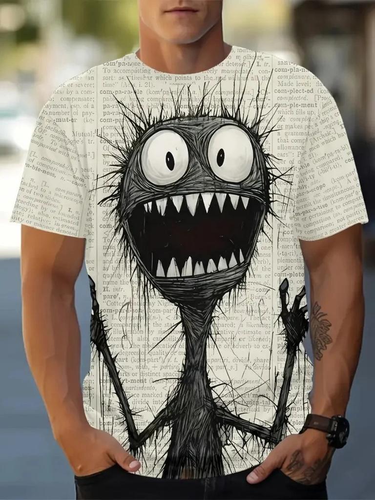 Animal Graffiti Fun Funny Funny 3D Printed Men's T-shirt Personality Vintage Plus Size Casual Loose Crew Neck Short Sleeve Top