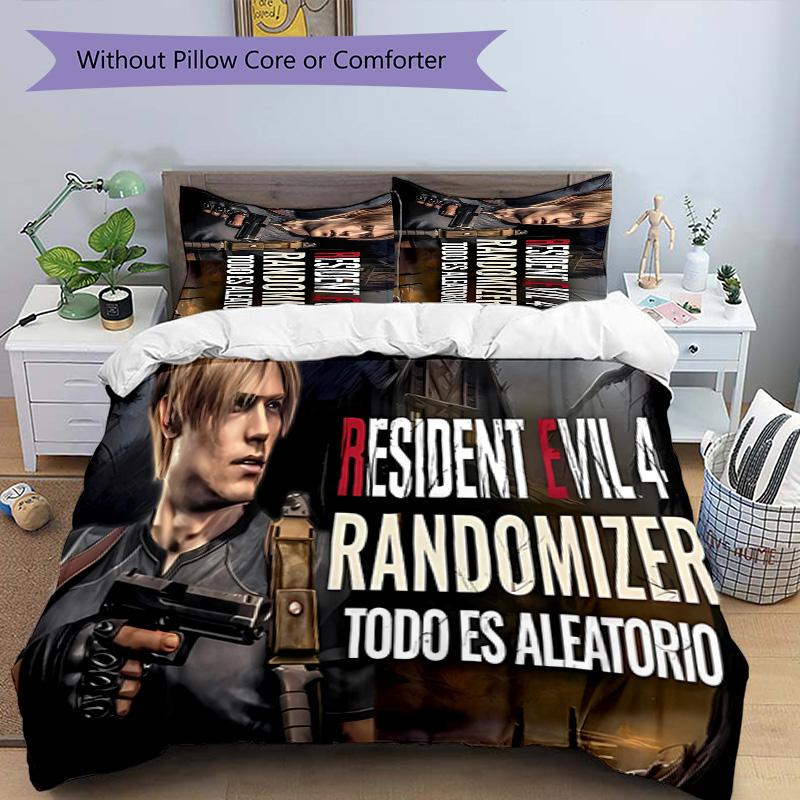 3pcs Resident Evil Leon S. Kennedy2 pattern bedding set duvet cover set includes duvet cover &pillowcases, perfect all season bedroom decoration & gif