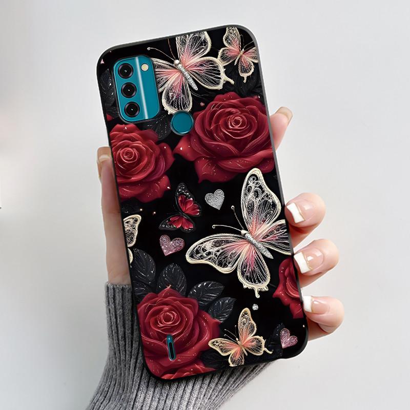 For Nokia C31 / Nokia C21 Plus Case Fashion Luxury Flowers Butterfly Black Protective Soft Silicone Cover For NokiaC31 Casing