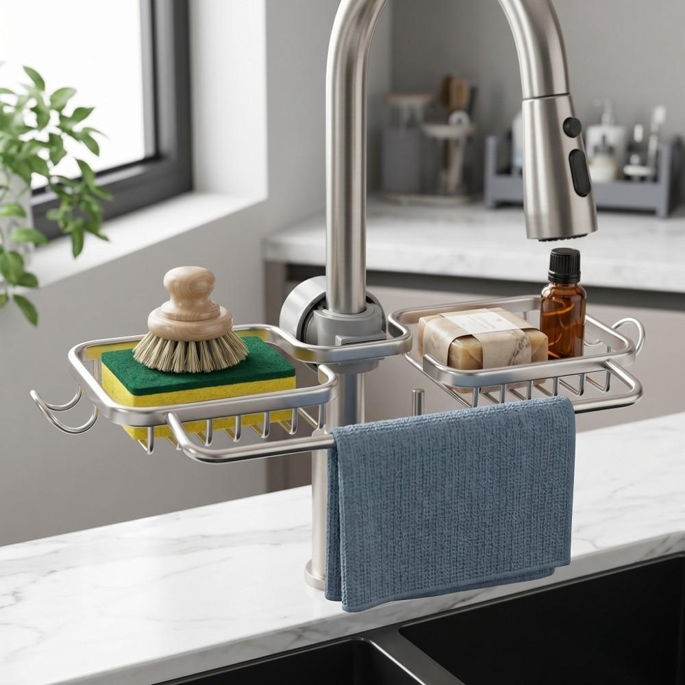 Adjustable Sink Shelf Aluminum Plastic Hanging Rack Durable Sink Organizer Rack Dishcloth Drainer