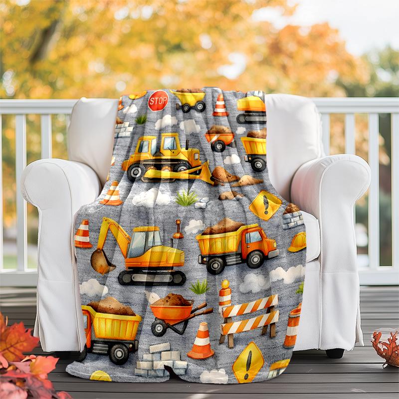 excavator Theme Printed Blanket - Perfect for Couch, Bed, Travel & Outdoor Use | Machine Washable, Cozy & Durable.