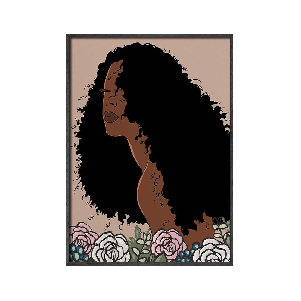 Африканское искусство Картина холст Черная женщина Черная девушка с тропическими листьями монстеры Постеры и принты Бохо Настенное искусство Картинки