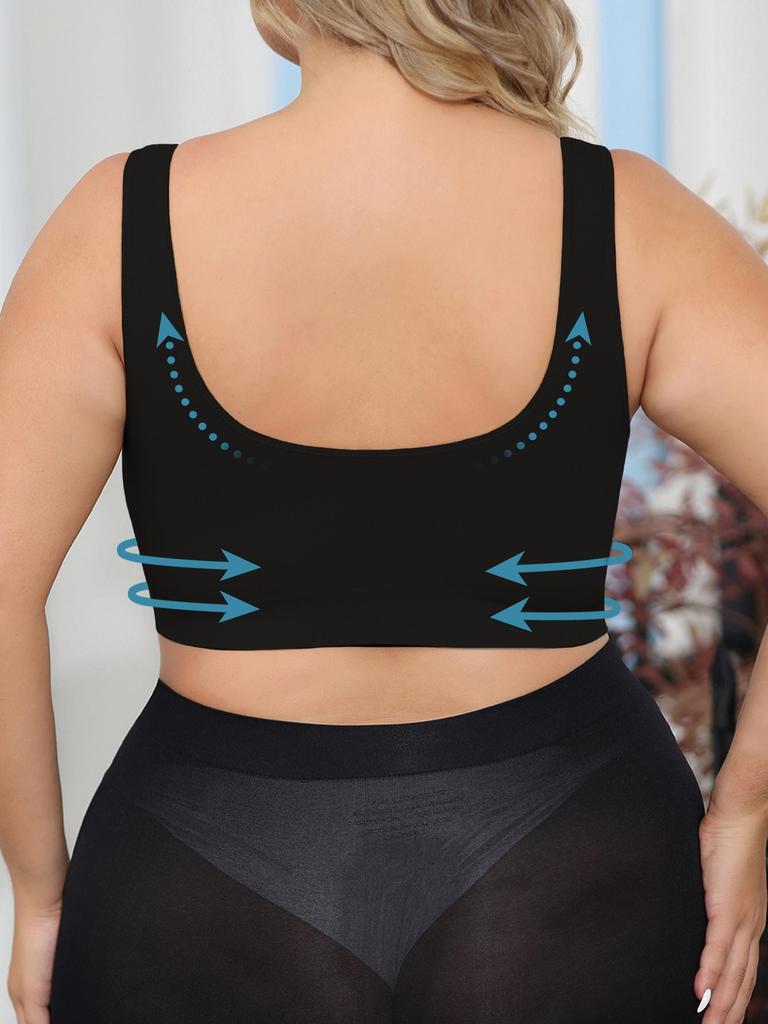 Женские бюстгальтеры больших размеров без косточек, поддерживающие форму и предотвращающие провисание и провисание - съемные подушечки ЧЕРНЫЙ 1XL-4XL