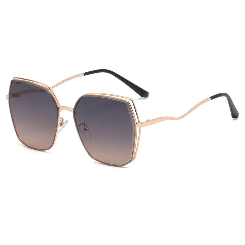 New metal full frame personalized driving cycling sunglasses travel hollow frame sunglasses light color film