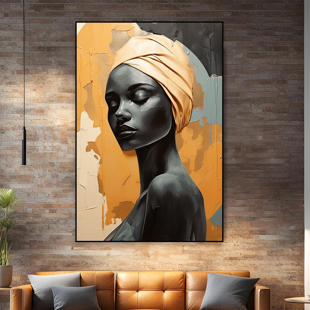 Abstract Woman Portrait Poster Canvas Painting Modern Red Lips Wall Art African Woman Art Print Bedroom Canvas Painting Decor