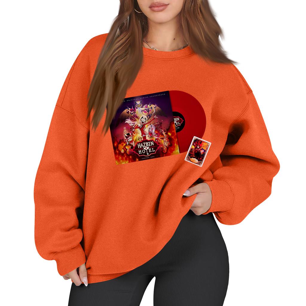 Women's Fashion Long Sleeve Print Round Neck Loose Pullover Sweater Top