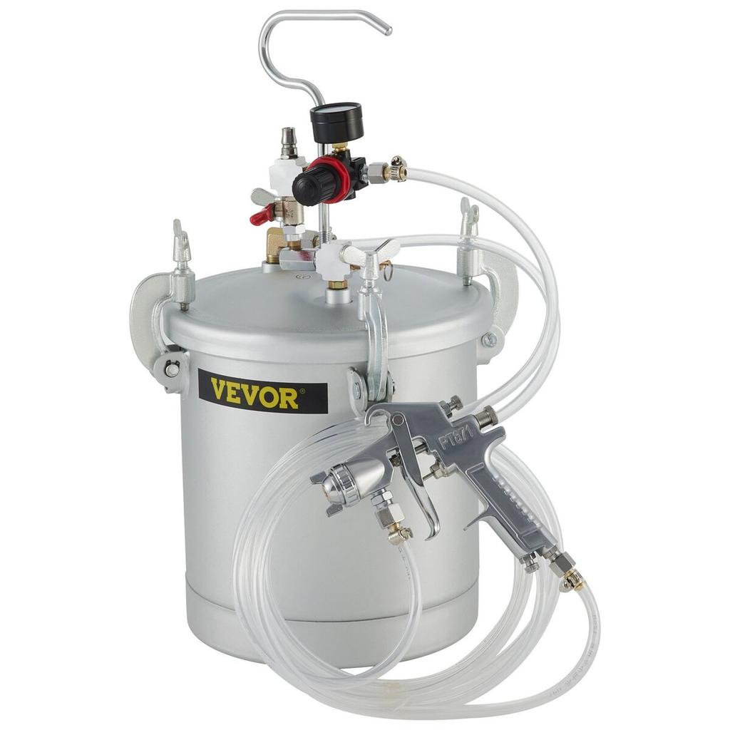 Commercial Paint Pressure Tank 2.5 Gallons Pressure Pot Tank 10L Pressure Paint Pot Feed Spray Gun 1.5mm Nozzle Paint Sprayer for 10L Capacity