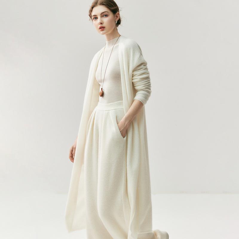 2025 Cashmere Rolled Edge Long Cardigan: Autumn/Winter Collarless Outerwear for Women - Comfy, Stylish & Perfect for Commuting