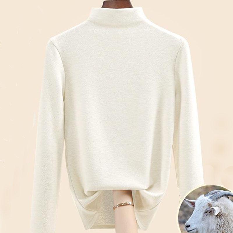 Осенне-зимняя женская нижняя рубашка, кашемировый дралон, шелковый шелковый топ с полувысоким воротником и внутренней подкладкой для волос, теплые топы