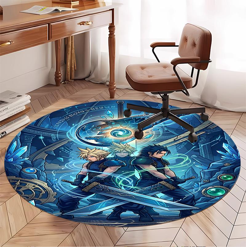 Final Fantasy Pattern Round Rug, Indoor/Outdoor Mat, for Picnic, Gameroom, Bedroom, Office, Living Room, Home Decor Carpet, Birthday Gift