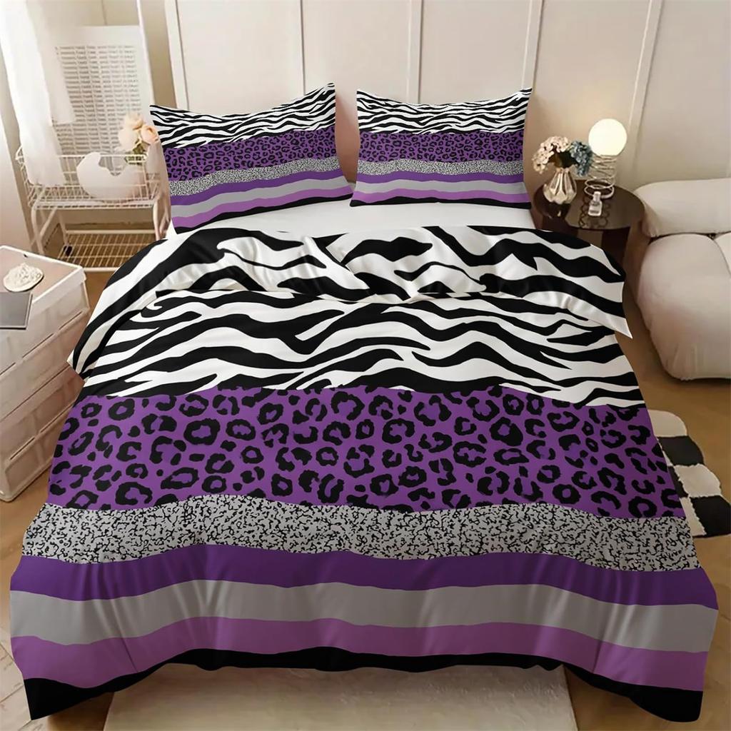 Animal Leopard Print Bedding Set, Microfiber Leopard Print Quilt Cover Witn Pillowcases, Reversible Duvet for Teens Girls Kids