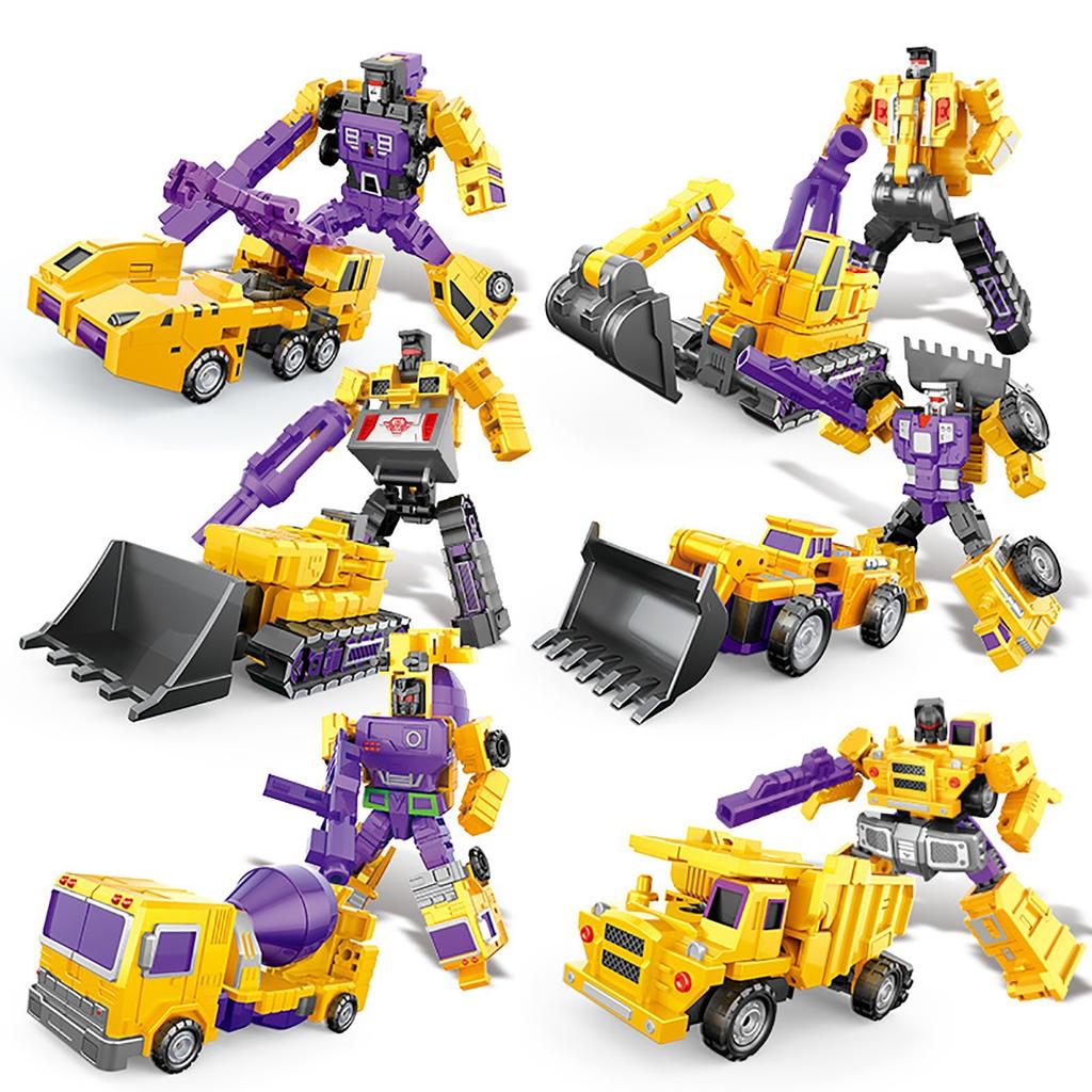 Игрушки-трансформеры, шесть в одном инженерная машина, комбинированная модель экскаватора-робота, игрушки для мальчиков